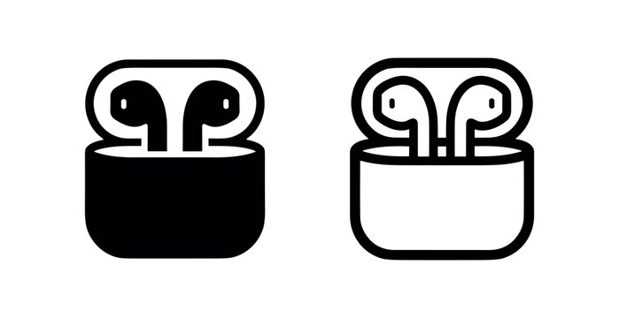 Wireless earbuds in charging case icon for audio, technology, and music