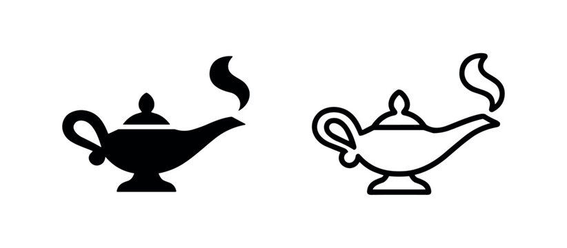 Magic genie lamp icon with smoke for wishes, fantasy, and Aladdin tales