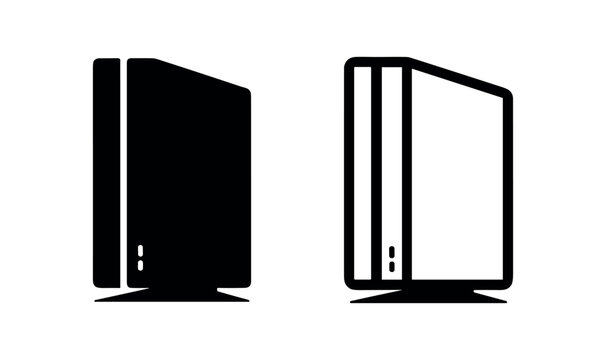 Two black and white icons of a video game controller, one solid and one outlined, on white.