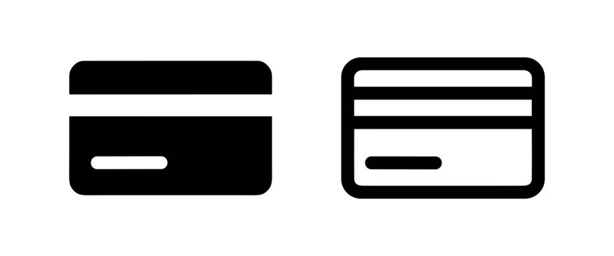 Credit card icon set, outline and filled glyph style, financial payment and banking symbol for transactions.
