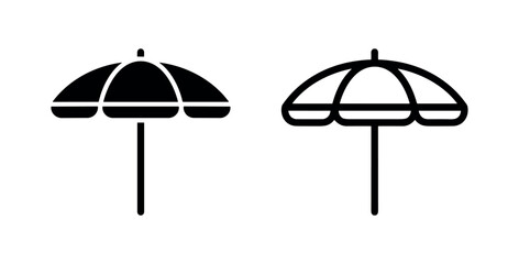 Obraz premium Beach umbrella icons set. Filled and outline vector illustration of a summer parasol for sun protection.