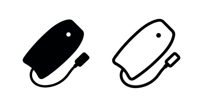 Bodyboard icons set. Filled and outline vector illustration of a surf or boogie board for water sports.