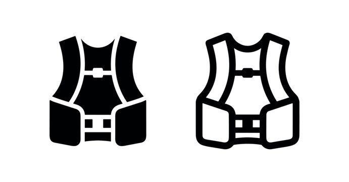 Scuba diving vest icon in solid and outline styles. Buoyancy Control Device (BCD) symbol.