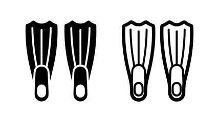 Diving fins icon, representing snorkeling, swimming, and underwater activities in solid and outline vector styles for travel. © liubomir118809