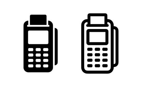 POS Terminal Icon Set, Payment Device, Solid and Outline