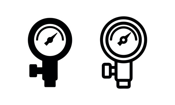 Pressure gauge icon in solid and outline styles for measuring pressure