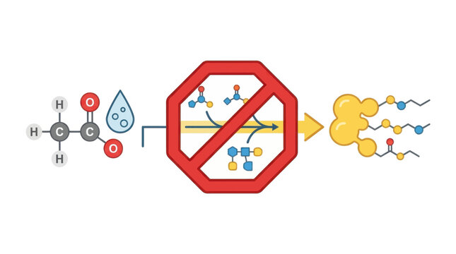 Chemical reaction blocked by stop sign, illustrating inhibited molecular process