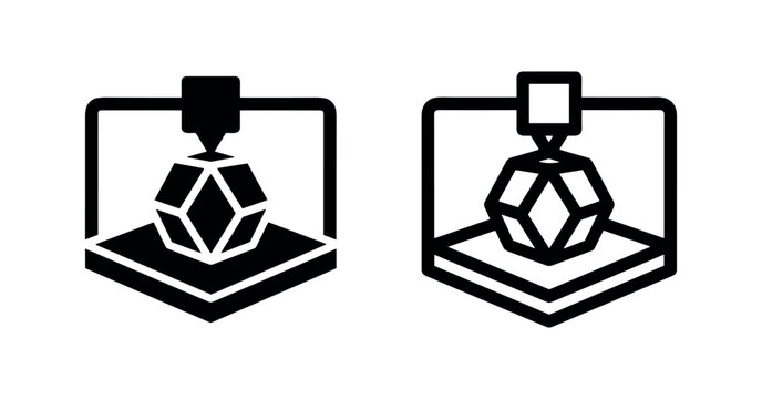 3D Printer Icons: Solid Black and Outline Versions