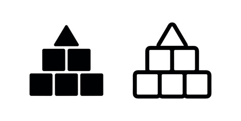 Building blocks pyramid icon set. Outline and solid style toy cubes construction symbol. © liubomir118809