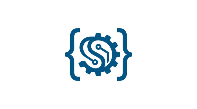 Blue gear icon with bracket.