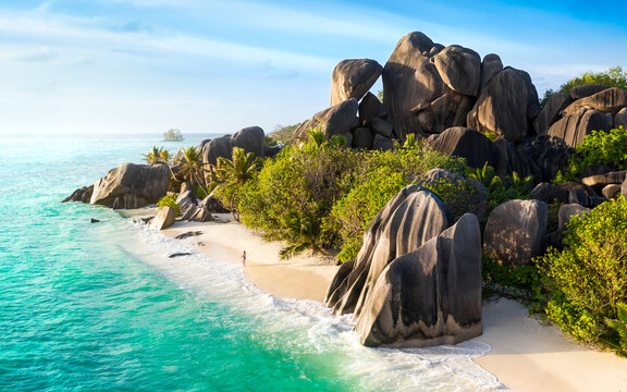 Paradise beach on the island of La Digue in the Seychelles. Anse Source D'Argent