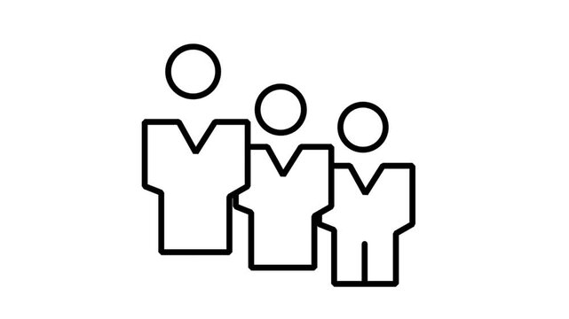 Business Corporate Team Leadership Icon. Animated line icon loop of three corporate businessmen standing together representing professional leadership and team organization.