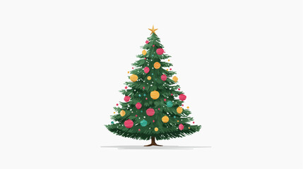 Fototapeta premium Festive Conifer Delight: A beautifully decorated Christmas tree, adorned with colorful ornaments and a shining star, stands as a symbol of holiday cheer and winter celebration.