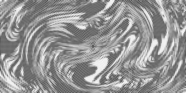Grunge halftone gradient background. Faded grit noise texture. White and black sandy wallpaper. Retro pixelated backdrop. Anime or manga style comic overlay. Vector graphic design textured template
