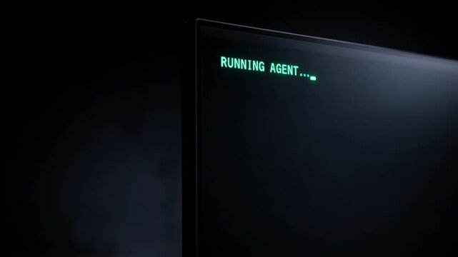 computer screen displaying running agent command in dark environment