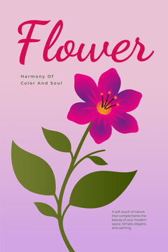Beautiful Magenta Flower With Green Leaves On A Gradient Background