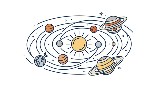 Solar System Planets Orbiting Sun Illustration.