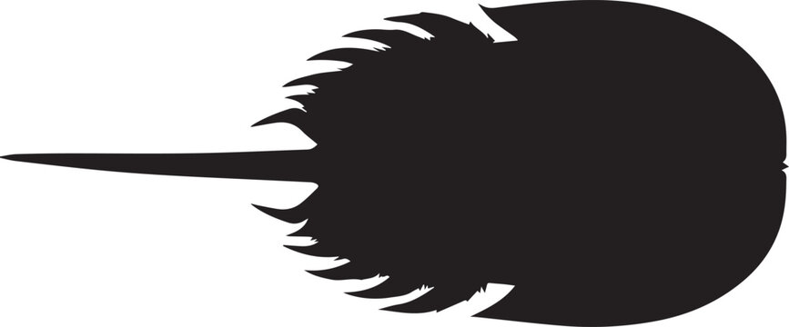Horseshoe Crab in Side Profile with Distinctive Telson and Spiny Carapace, Minimalist Silhouette Style black and white vector illustration
