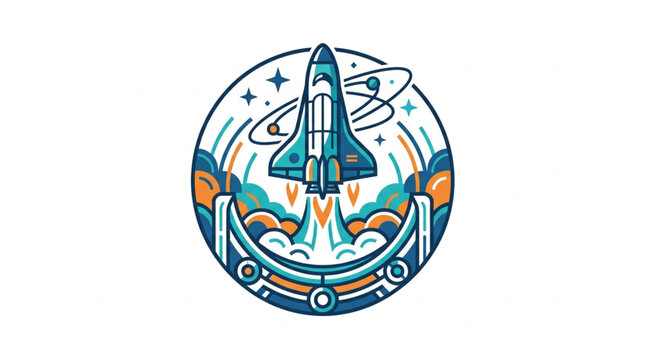 Space Shuttle Launching into Outer Space with Stars and Planets.