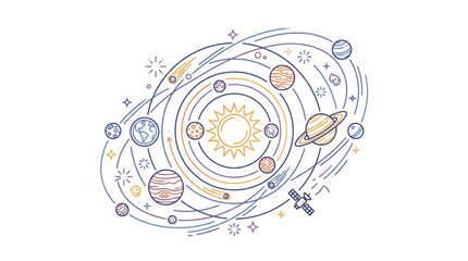 Stylized Solar System with Planets Orbiting the Sun. © Iwan