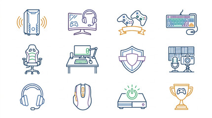 Collection of gaming equipment and accessories icons. © Ramdani