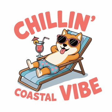Cartoon dog on beach chair relaxing 1.