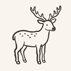 Fototapeta premium Hand drawn deer in naive doodle style. Woodland forest animal outline minimal vector illustration isolated for nursery, print and modern design.