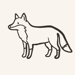 Fototapeta premium Hand drawn fox in whimsical doodle minimal style. Woodland forest animal outline vector illustration isolated for nursery and print design.