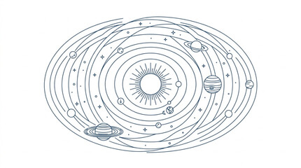 Solar System Diagram Showing Planets Orbiting the Sun. © Adre