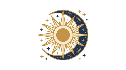 Stylized Sun and Moon Celestial Illustration. © Cintia