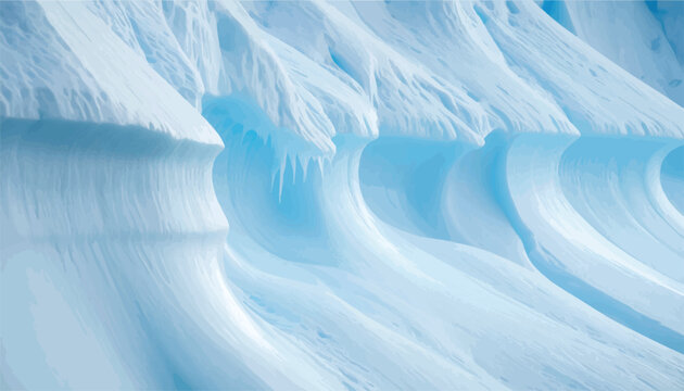 Vector of a majestic iceberg in Antarctica, showing dramatic blue curves, intricate ice formations, and detailed textures carved by the cold wind and water in a pristine polar landscape.