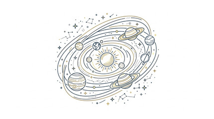 Stylized Solar System with Planets and Stars. © Gabut