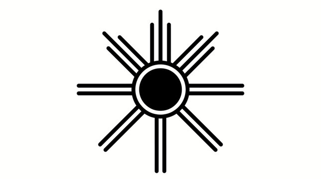 Sun icon with double parallel radiating lines and a solid central circle on isolated white background.