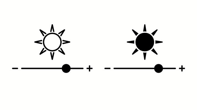 Brightness and contrast adjustment slider with sun icons on isolated white background.