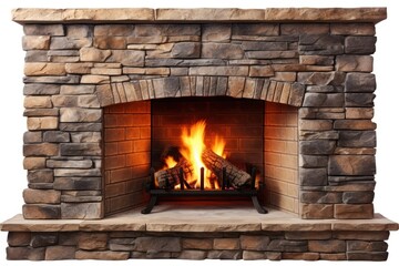 Obraz premium Brick stone fireplace hearth brick white background.