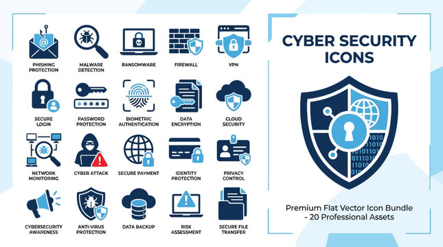 Cyber Security Icons Shield and Lock Illustration.