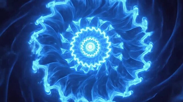 Abstract blue glowing fractal mandala with swirling energy patterns