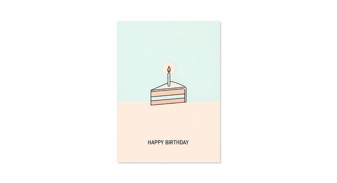 Minimalist birthday card featuring a cake slice and lit candle illustration