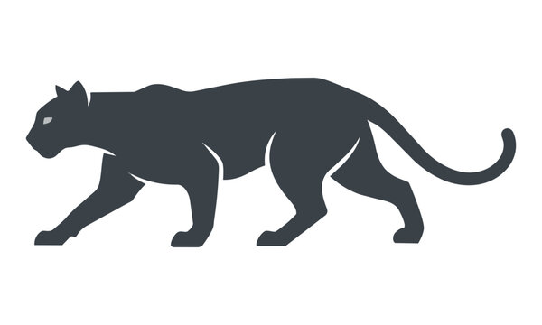Stylized silhouette of a prowling jungle cat in profile isolated on a white background minimalist design concept