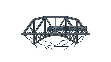 Vintage Train Crossing a Steel Truss Bridge Over a River. © Franky