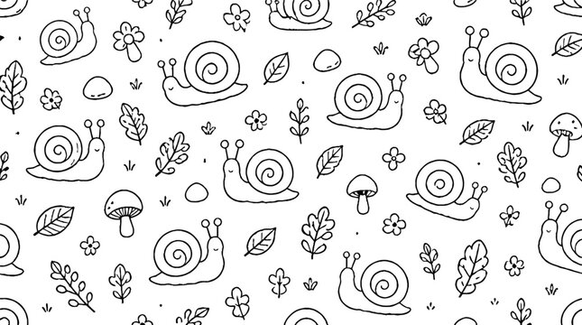 Whimsical snail and nature elements pattern design.