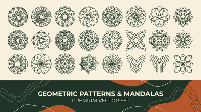 Complex Symmetrical Geometric Mandala Pattern Featuring Minimalist Monoline Art and Intricate Filigree Line Work in a Clean Aesthetic Vector Illustration of Sacred Mathematics and Harmony.