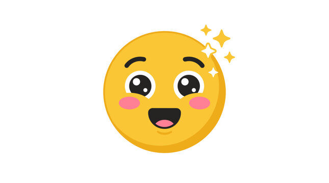 Excited Emoji: A cheerful yellow emoji with wide eyes, rosy cheeks, and a bright smile, adorned with sparkling stars, expressing pure delight and enthusiasm.