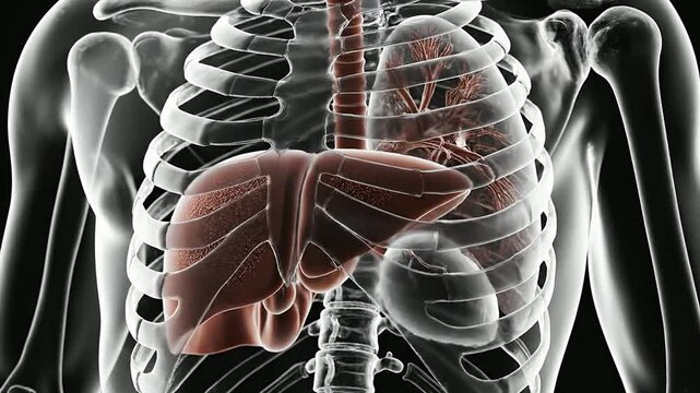 Detailed Visualization of Liver Tissue Within the Rib Cage Anatomy for Medical and Educational Purposes in High Resolution
