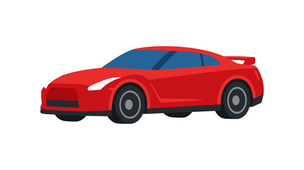 Naklejka premium Red Sports Car: A sleek, vibrant red sports car with a modern design and tinted windows sits ready for the road, symbolizing speed and style.