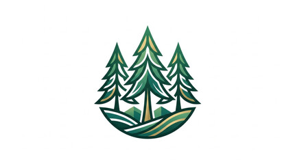 Obraz premium Three stylized evergreen trees on a white background.