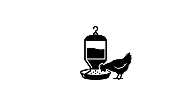 Black silhouette of a chicken eating.
