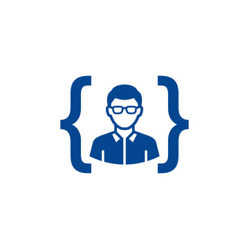 Programmer with glasses and curly braces.