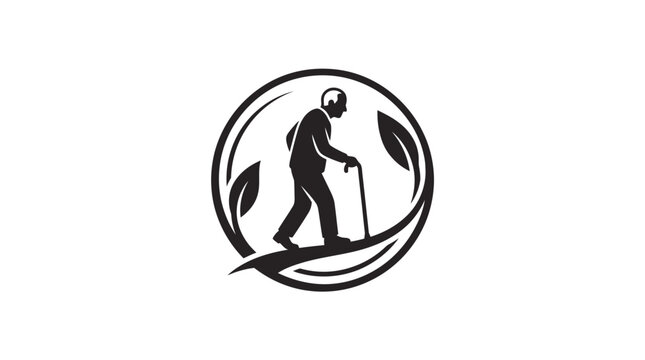 Elderly Man Walking with Cane Silhouette.
