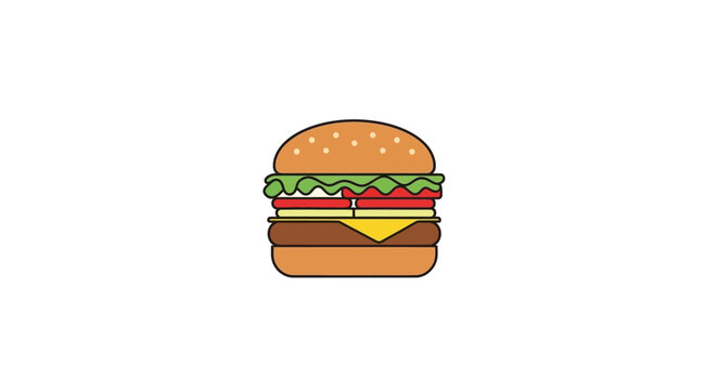 Minimalist illustrated depiction of a classic burger sandwich with colorful components